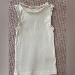 Mini Boden White Ribbed Tank Top Ruffle Trim Girls 9-10Y Cotton Stretch